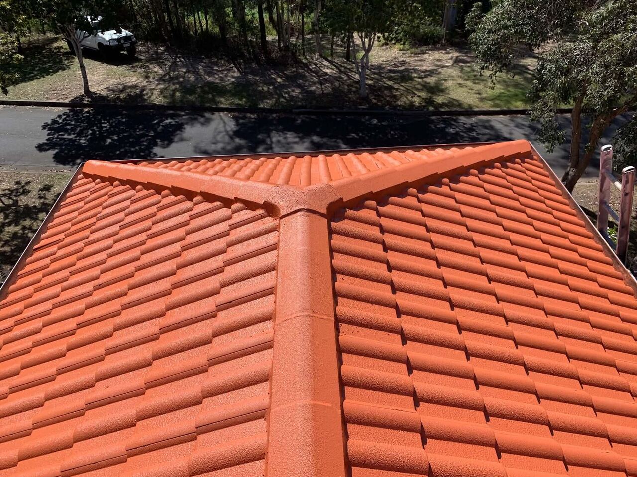 Aerial view of a restored terracotta roof in Brisbane
